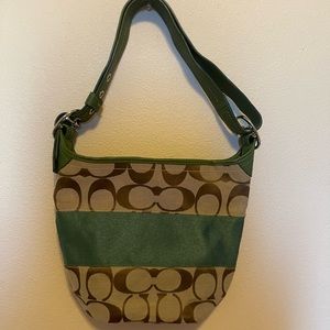 Coach Tan and Green Medium Shoulder Tote